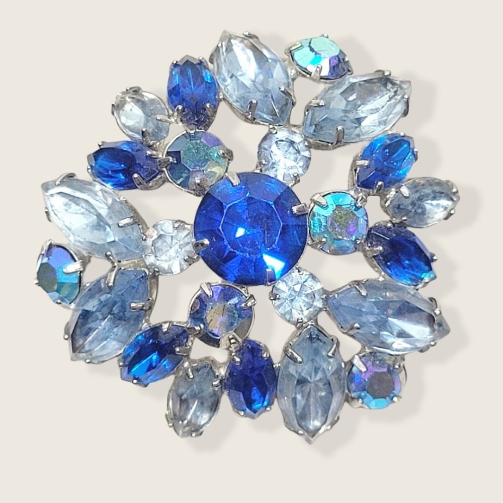Vintage Austrian blue crystal, A&B crystal brooch